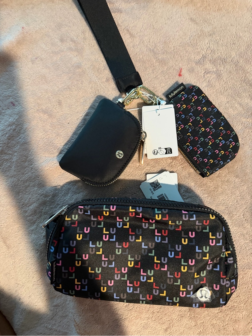 lululemon athletica Black Multicolor 'LU' Monogram Key & Card Holder Set